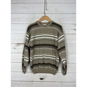 Vintage Knightsbridge Sweater Mens Medium Brown Striped Crewneck Made USA 90s